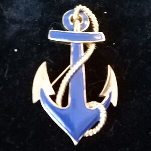 Trifari Blue and Gold Anchor Brooch